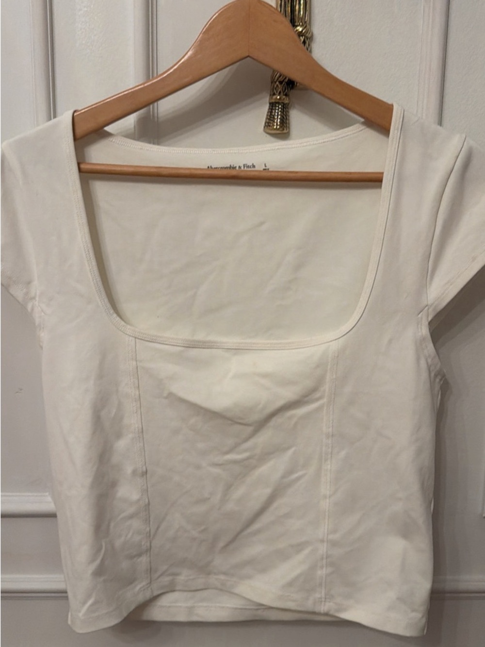 Abercrombie & Fitch Cream Square-Neck Short Sleeve Crop Top